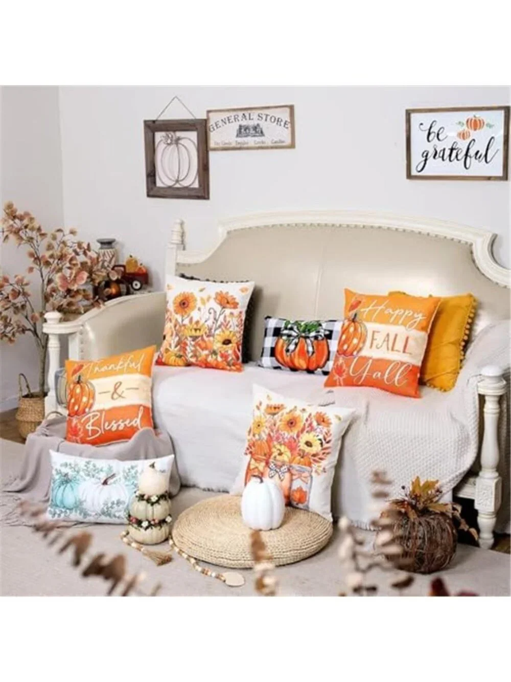 Fall Sunflower Pumpkin Thanksgiving Pillow Covers 18x18 Set of 4